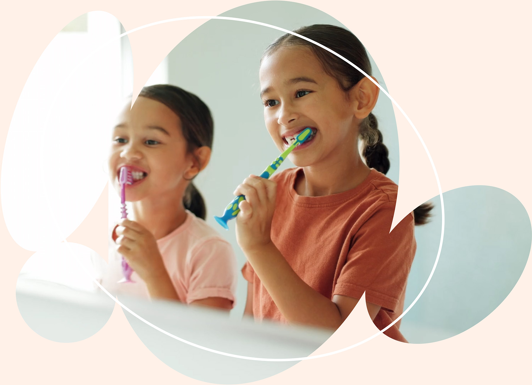 Children brushing teeth together to support oral motor development and healthy routines in pediatric therapy
