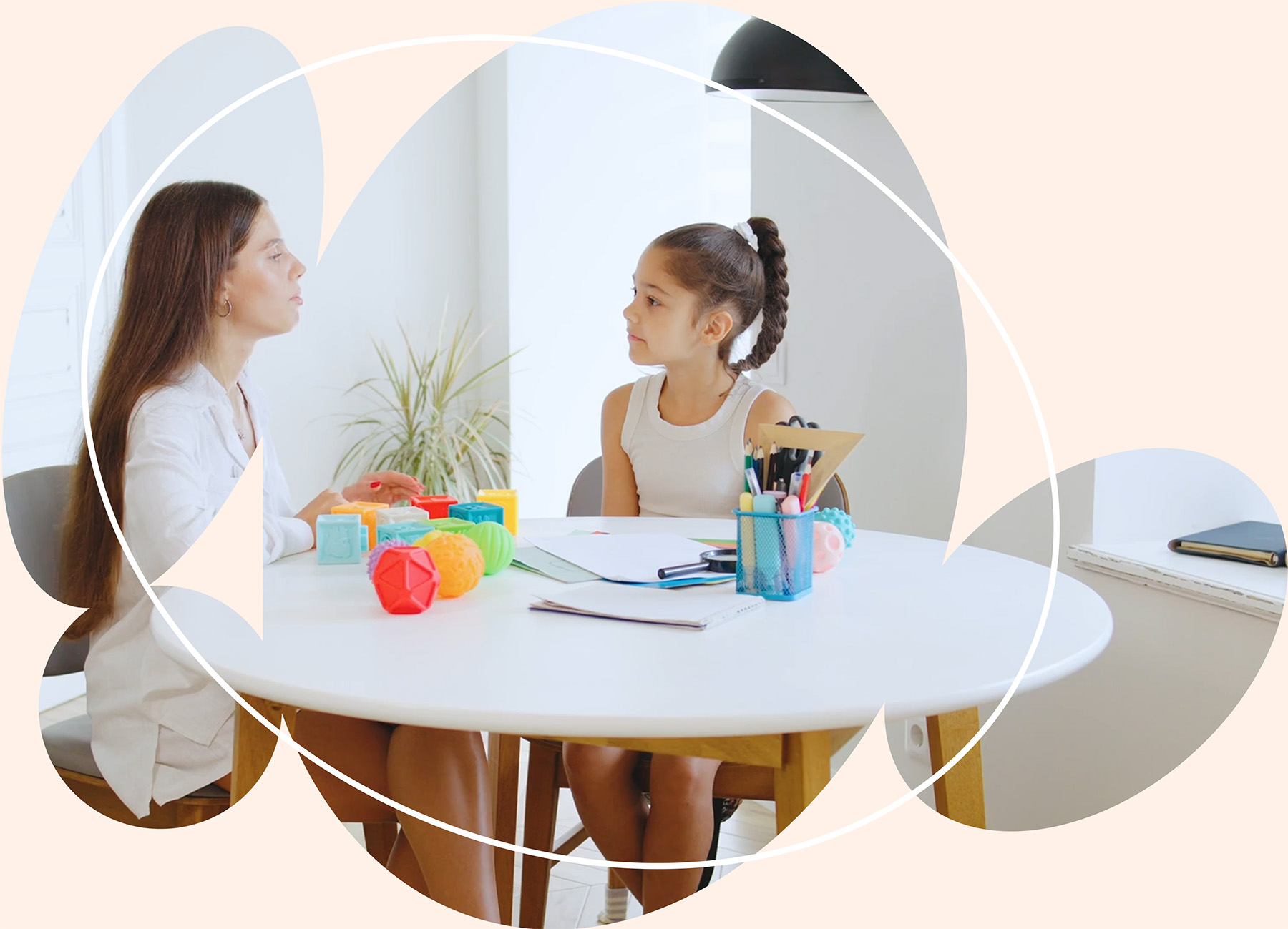 Speech therapist conducting language and communication assessment with child during pediatric speech therapy session in Orlando